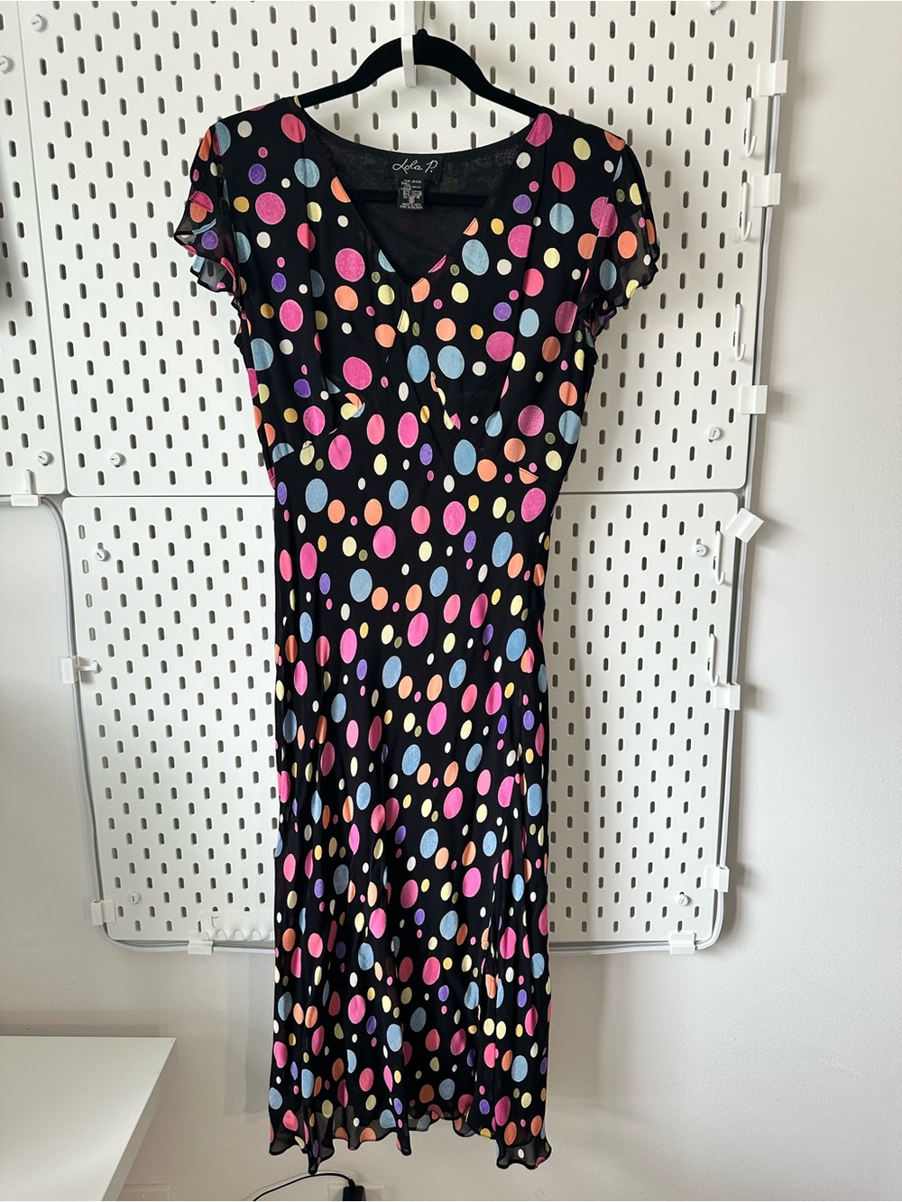 Lola P. Flutter Sleeve Midi Dress in Multicolor Polka Dots Vintage Y2K